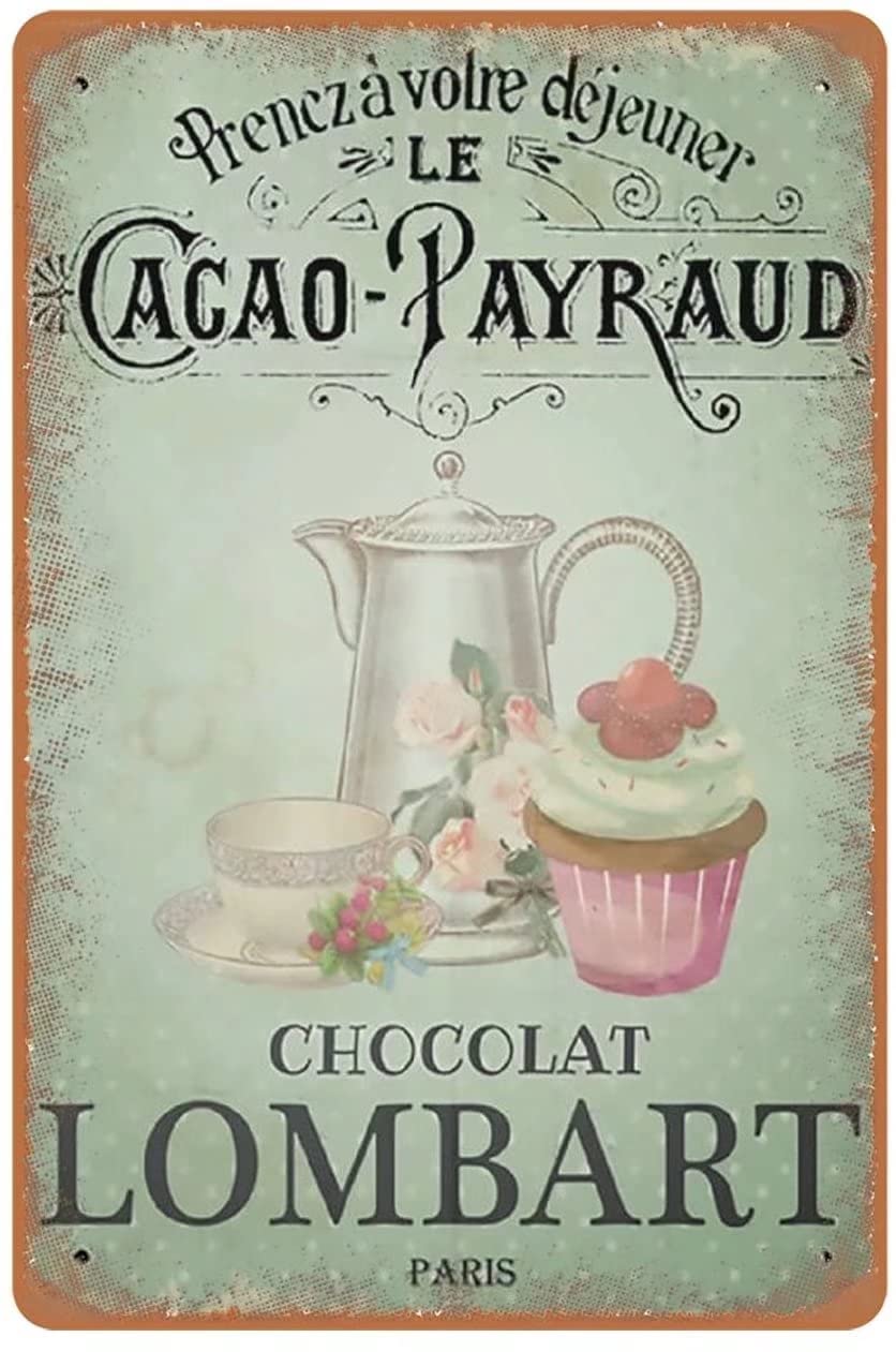 Photo 1 of Xiddxu Metal Poster Plaque French Vintage Pastry Wall Art Tea & Cake - Kitchen Art - Vintage Chocolat Paris Labels Graphics Printable Decor Retro Style,Farmhouse Decoration,Home, bar,8x12 Inch