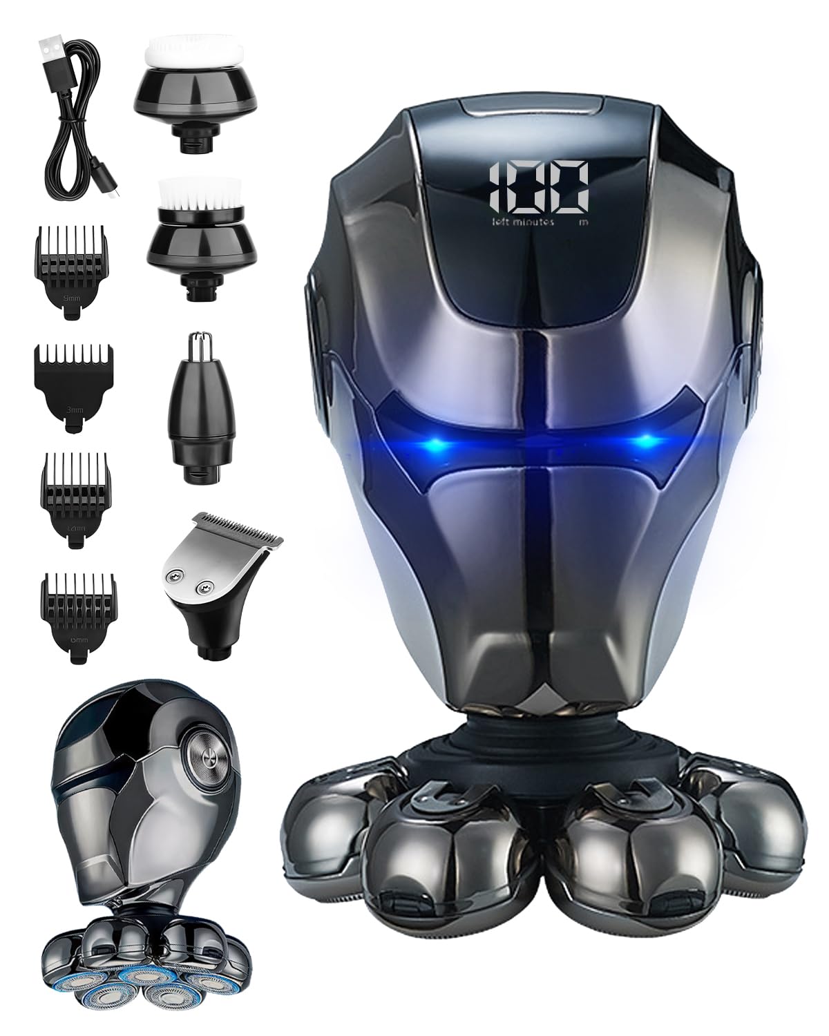 Rasoir Tete Chauve Homme, Rasoir 7D Amélioré pour Hommes Chauves, Rasoir Électrique IPX5 Étanche Humide & Sec avec Écran LED, Chargement USB-C Kit Rasage Portable pour Visage et Coiffage Chauve