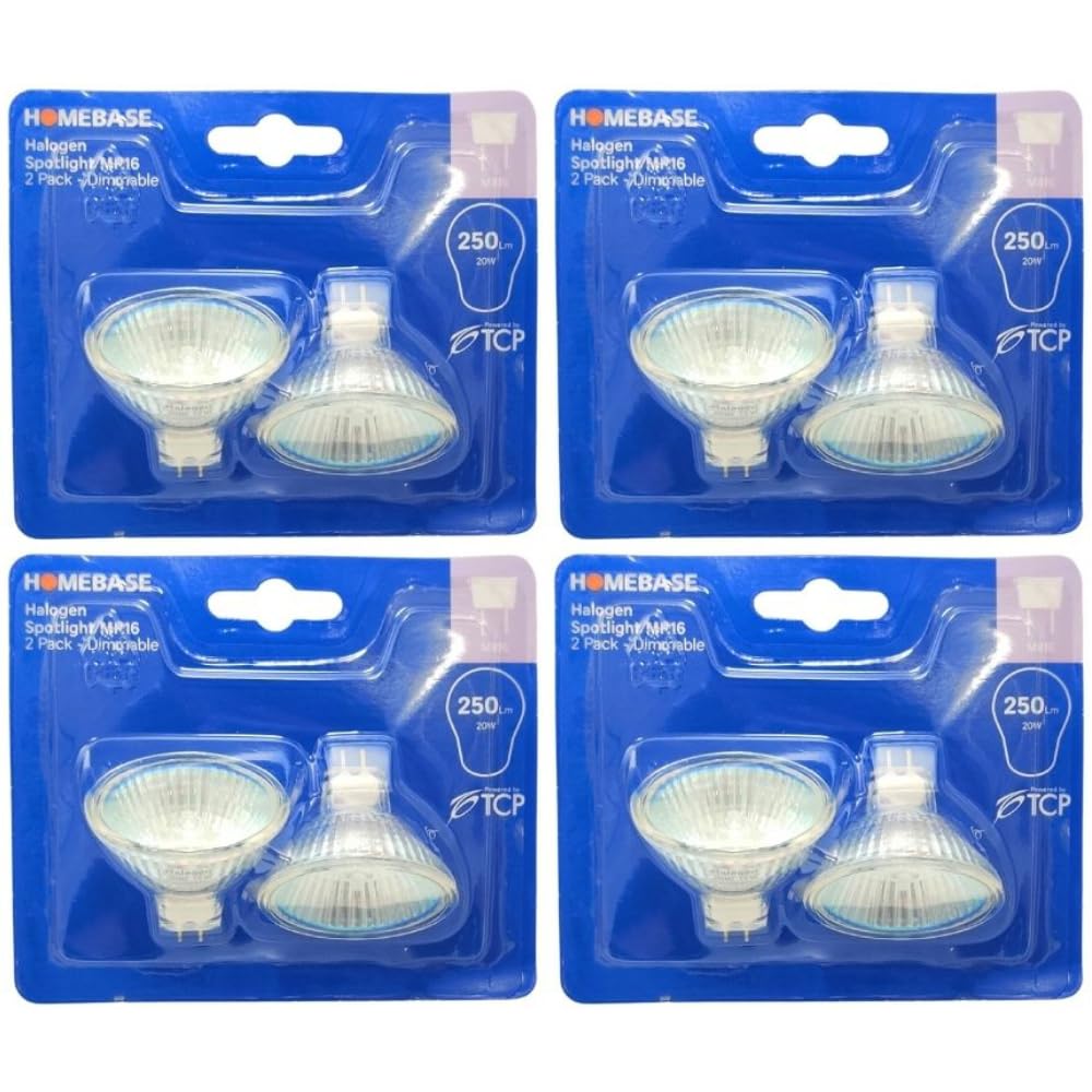 FabFinds MR16 20W Halogen Spot Light Bulbs Dimmable White Warm (8), Warm White, W 50mm x L 46mm