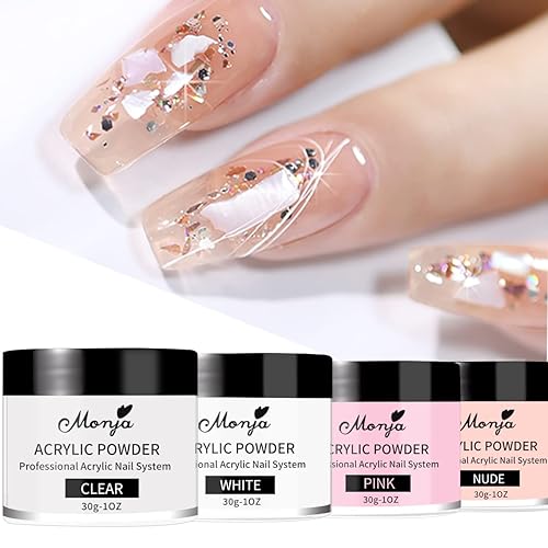 Miniatura 3 de Monja Polvo acrílico  4 unidades de 1.06 oz de color profesional de uñas acrílicas para extensión de uñas acrílicas, arte de uñas 3D, polvo de