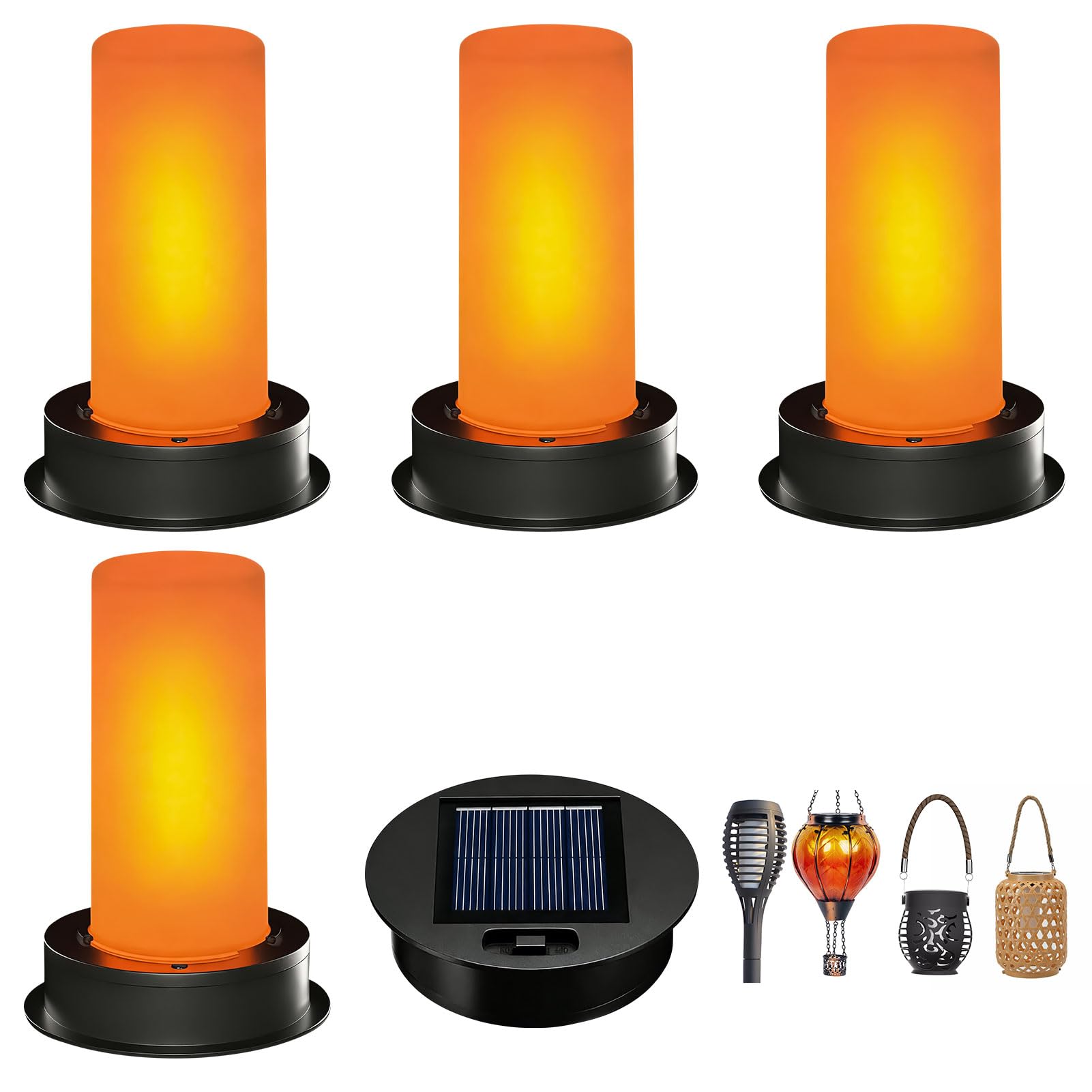 Solar Lights Replacement Parts 8.5cm Weatherproof, 4PCS Solar Lights Replacement Top, Flame Effect Solar Replacement Cover, LED Solar Light Bulb Replacement Solar Module for Garden Light Solar Lamps