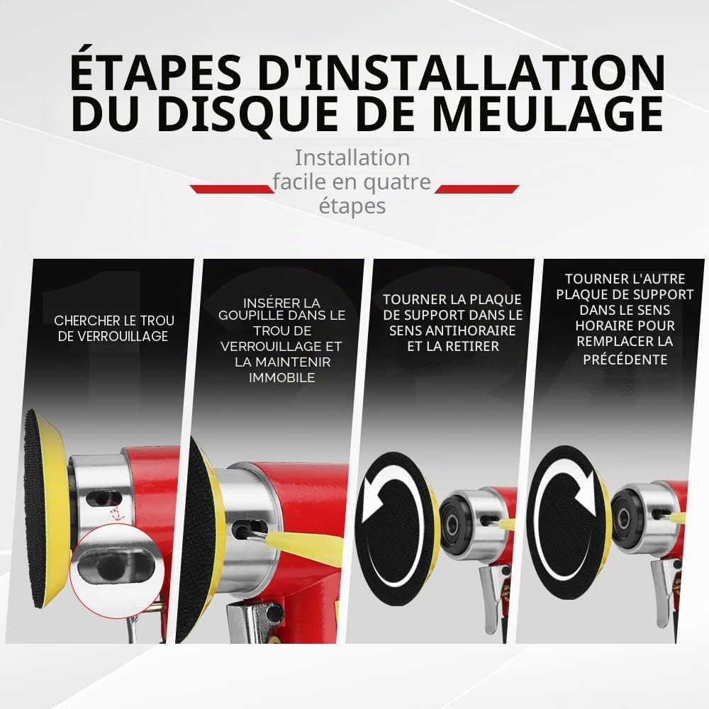 SI FANG Mini Ponceuse Excentrique Pneumatique à Air Comprimé 48Pcs avec Disques 25mm/50mm/75mm, Ponceuse Orbitale, Polisseuse Carrosserie Complète avec Accessoires