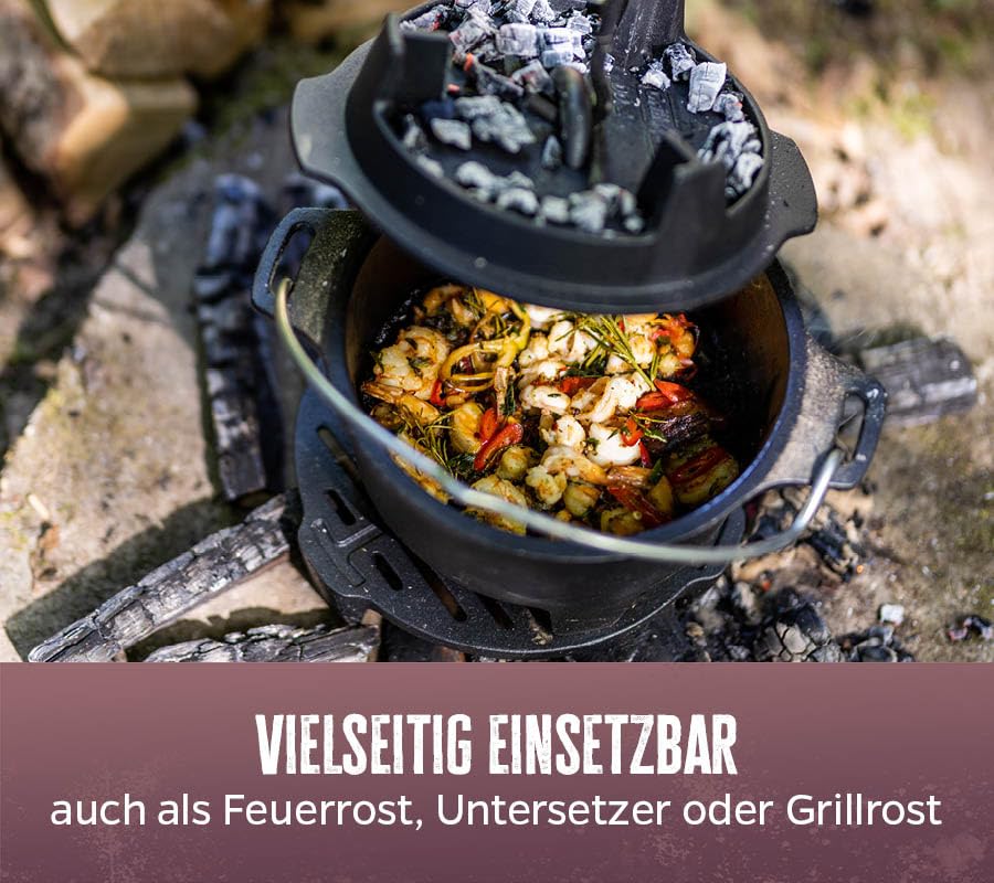 BBQ Toro Dutch Oven, Sudderpan, 6 Delige Set Met Braadpan In Houten Kist Gietijzer Ingebrand Pot Pan Grillrooster Driepoot En Meer 660914333