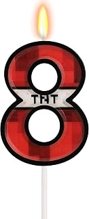 TNT Birthday Candles for Boys Girls, Number 8 Candle, Pixels Cake Topper, Kids Cartoon Game Birthday Party Decorations TNT Party Supplies