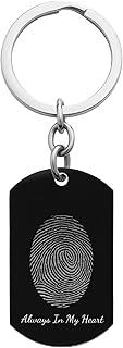 Queenberry Stainless Steel Oval Personalized Fingerprint + Text Engraving Custom Dog Tag Key Chain