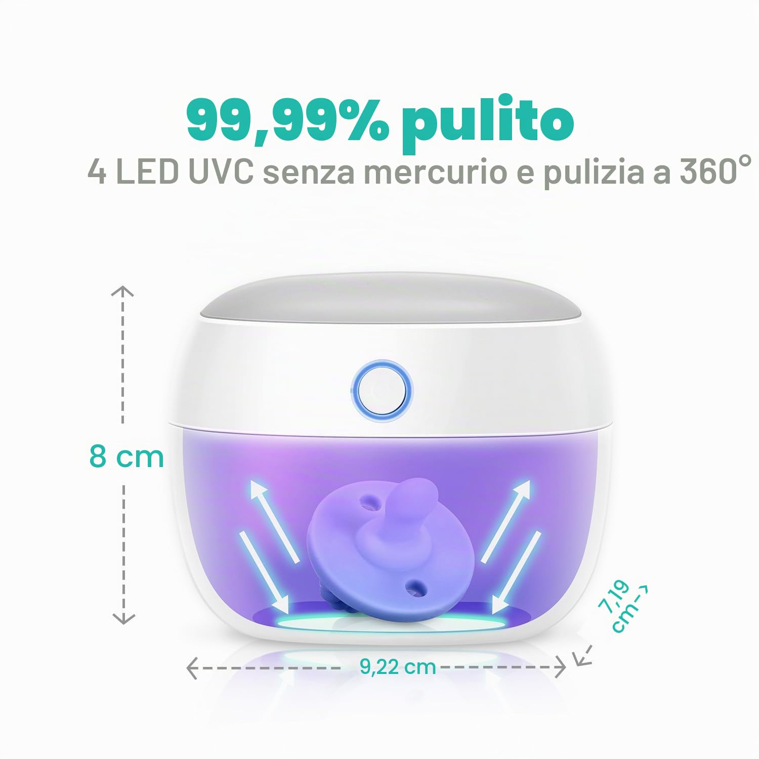 Papablic Igienizzante portatile per ciuccio, con luce UV, per ciuccio, mini scatola disinfettante ricaricabile tramite USB, pulizia al 99,9% in 59 secondi