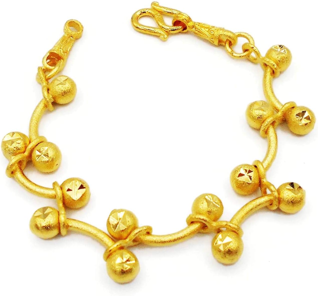 Lovely Beaded 23K 24K THAI BAHT YELLOW GOLD Plated Charm Bracelet 6.5 inch Jewelry Women
