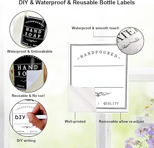 Miniatura 10 de Amzlabel Etiqueta dispensadora de jabón negro adhesivo dispensador de jabón de manos impermeable etiqueta reutilizable para botellas de