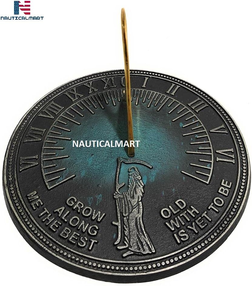 Brass Sundial Grow Old Along with Me (Green Sundial)