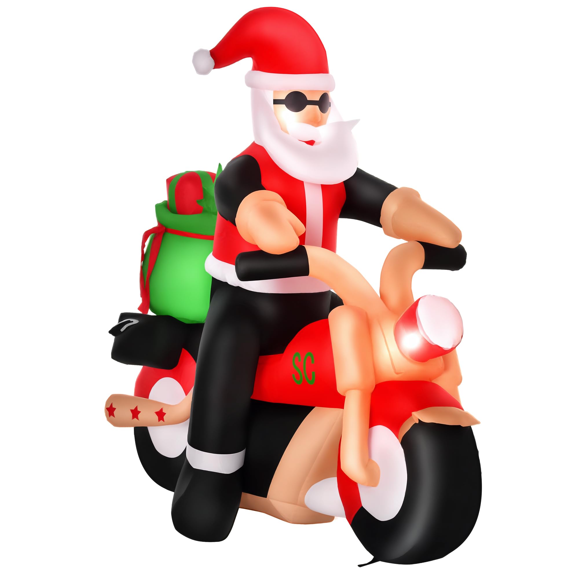 HOMCOM Aufblasbarer Weihnachtsmann auf einem Motorrad Beleuchtet 165 cm | Riesige Aufblasbar Weihnachtsdeko, LED-Licht, Weihnachtsdekoration, Santa Claus Nikolaus, für Drinnen/Draußen Garten Party