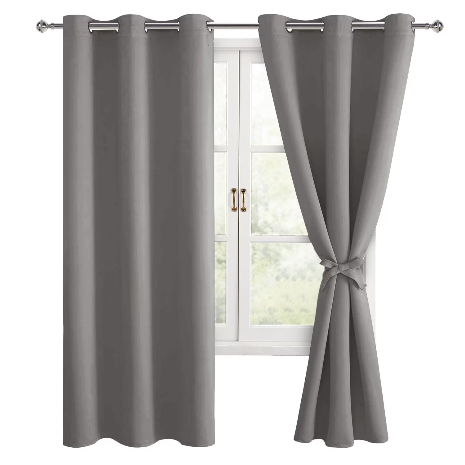 Hiasan Verdunklungsvorhänge Gardinen mit Ösen, Grau Blickdicht Vorhänge, Thermovorhang Ösenschal Vorhang 2er Set, 117 x 137 cm (B x H), weiche Schiebevorhänge für Schlafzimmer und Wohnzimmer