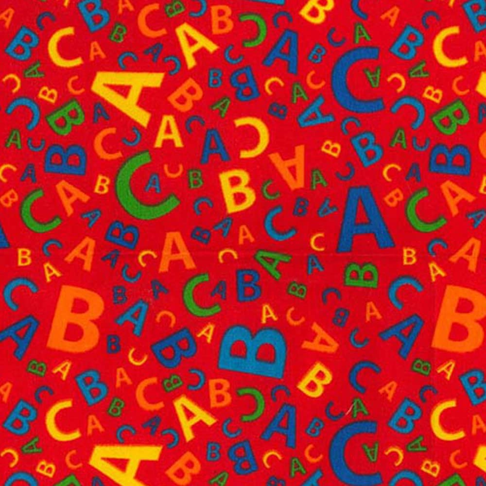 Polycotton Fabric Tossed Alphabet Letters Nursery Kids Childrens (per metre) (Red)