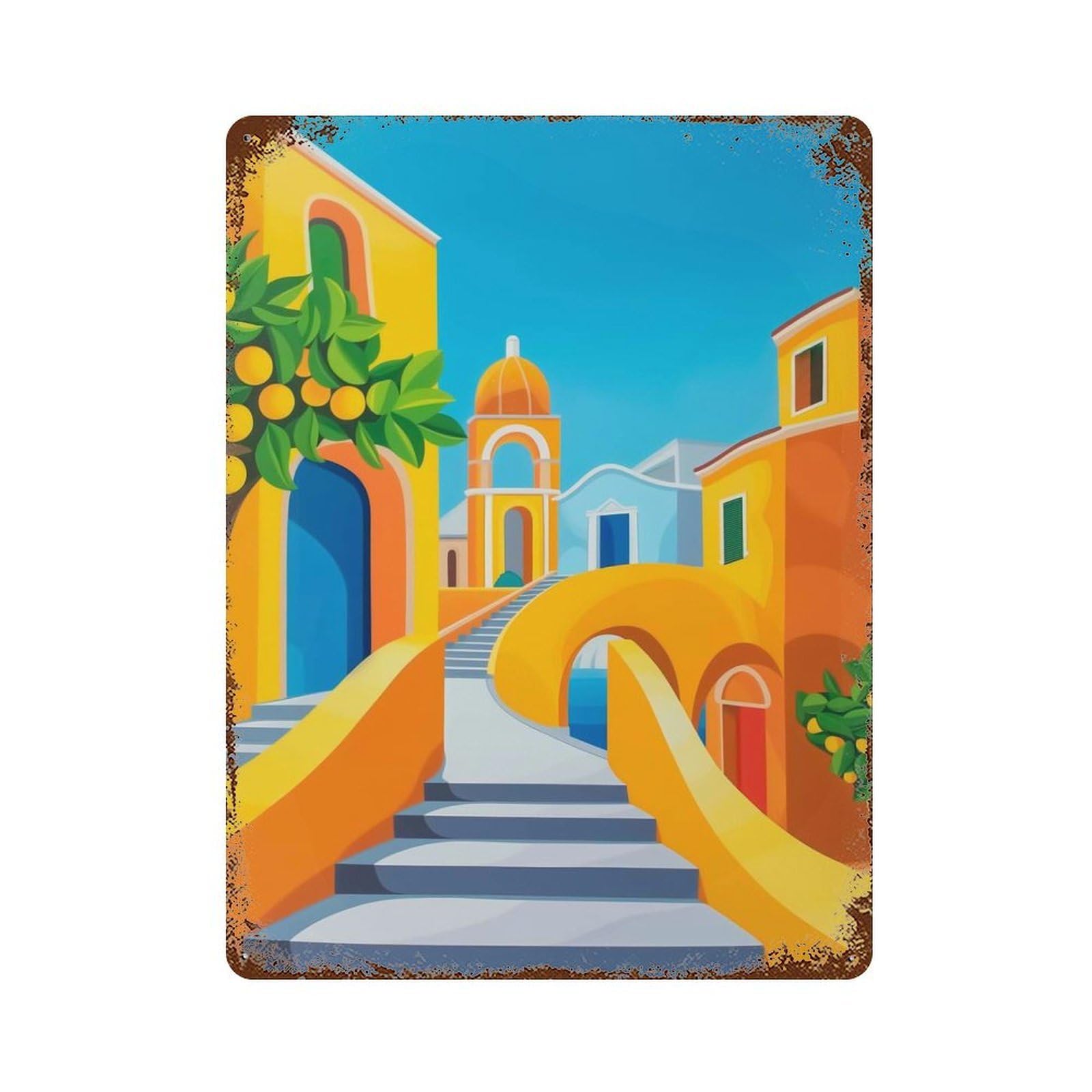 Positano III Retro Metal Sign 15.7"x11.8", Farmhouse Wall Decor for Garage, Pub Or Kitchen
