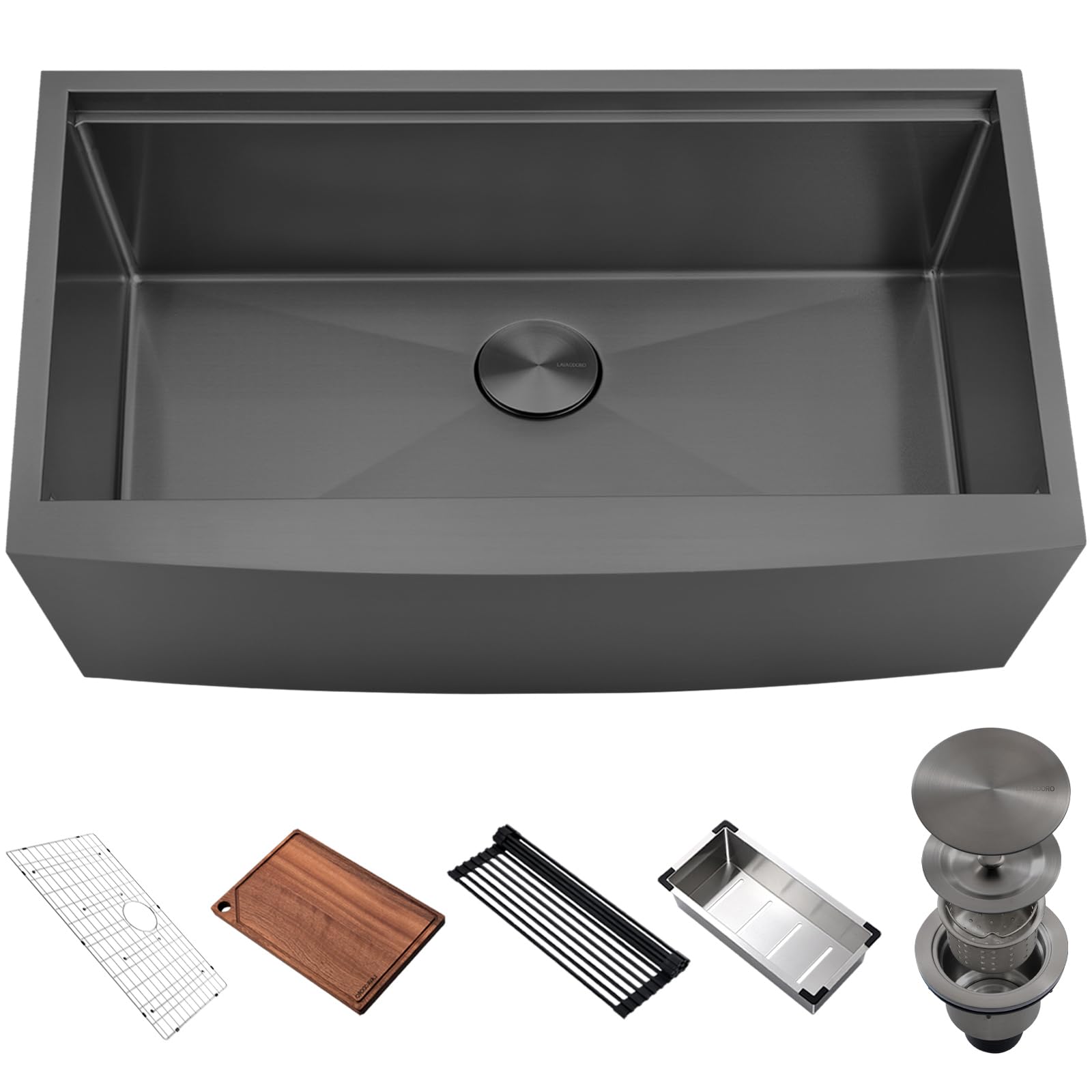 33 Inch Farmhouse Sink Gunmetal Black, Lava Odoro Black Apron Front Workstation Kitchen Sink 16 Gauge Stainless Steel Single Bowl Deep Undermount Kitchen Farmer Sink with 6 Pack of Accessories