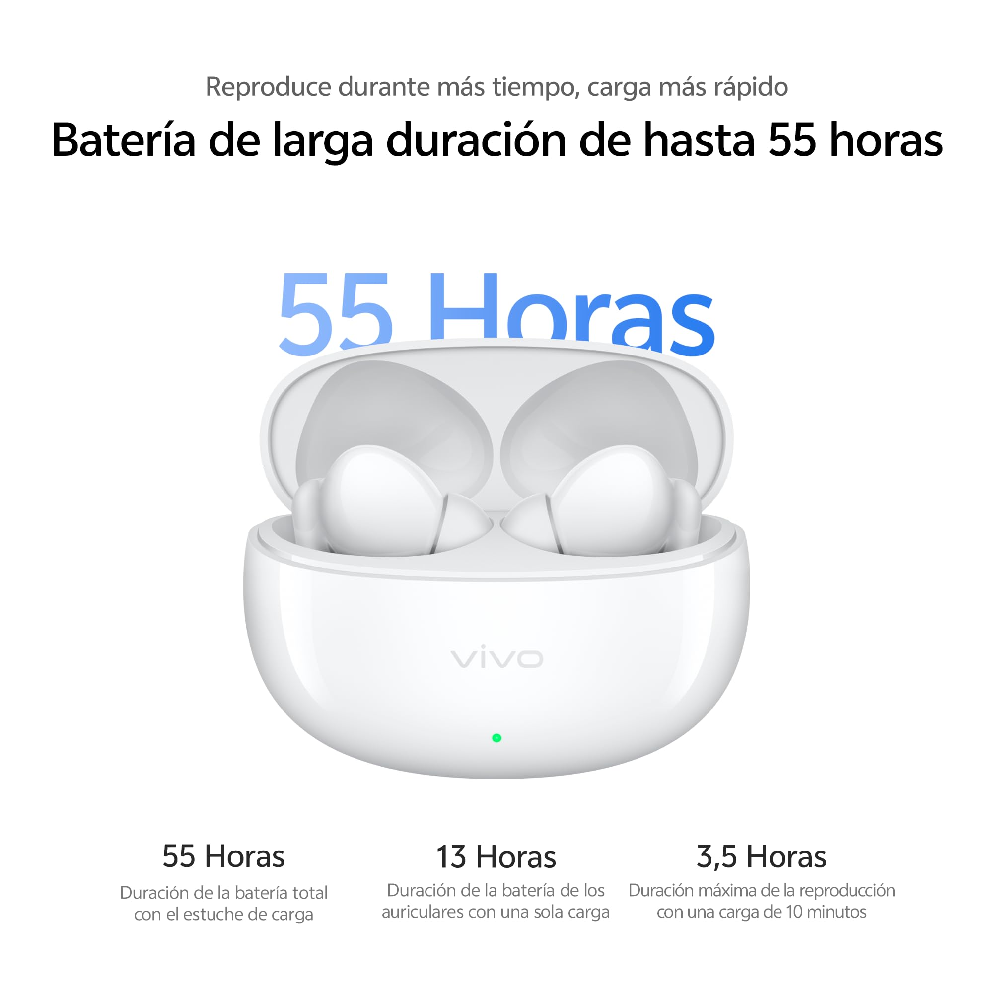 Vivo Buds Pro, Auriculares inalámbricos Bluetooth, cancelación de Ruido adaptativa con IA de 55 dB, duración de la batería de 55 Horas, Audio Espacial, conexión Dual BT 6.1, Resistencia al Agua IP54