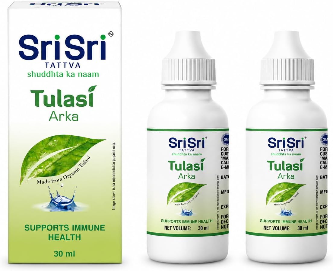 Sri Sri Tattva Tulasi Arka Herbal Drops - 30 ml | Respiratory & Throat Comfort, Natural Immunity Support | Organic Tulasi Extract for Overall Wellness | (30 ml x Pack of 2)