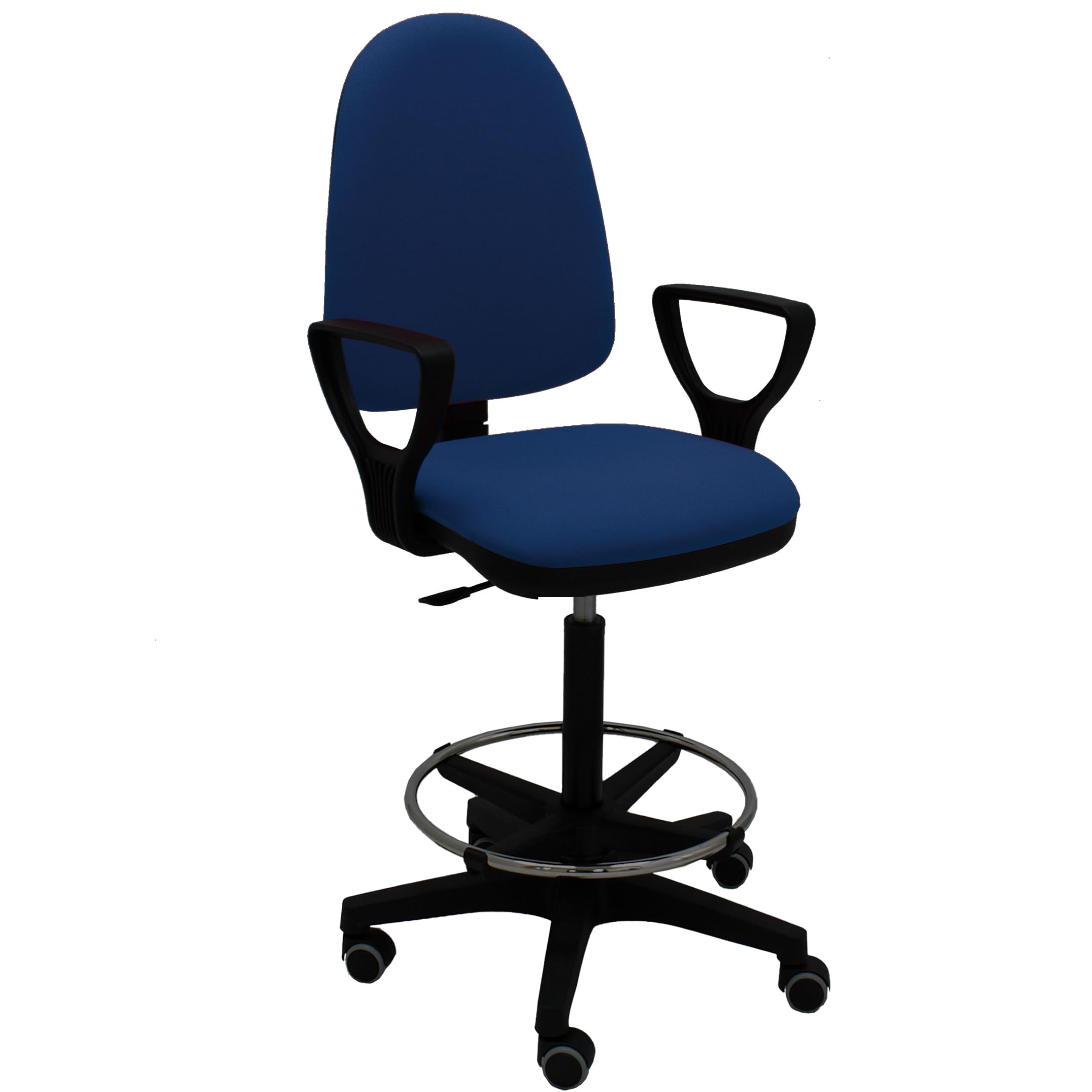 La Silla de Claudia Torino | Taburete Ergonomico para Trabajo o Estudio | Silla Escritorio con Ruedas Parquet | Taburete Alto con Respaldo con Reposabrazos | Aro Reposapiés Regulable | Azul Marino