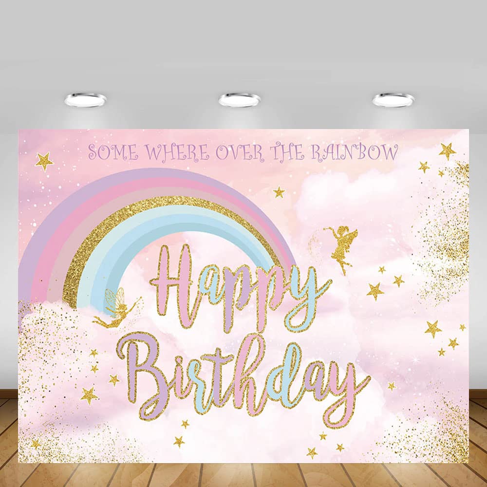 MEHOFOND Fotohintergrund – 2,1x1,5 M, Bunte Wolken & Regenbogen, Aus Econ-Polyester – Für Kinderfotos, Geburtstagsfeiern, Fotostudio