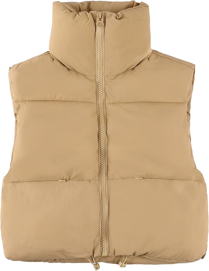 UANEO Cropped Puffer Vest Women Zip Up Stand Collar Sleeveless Padded Crop Puffy Vests