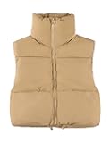 Cropped Puffer Vest Women Zip Up Stand Collar Sleeveless Padded Crop Puffy Vests