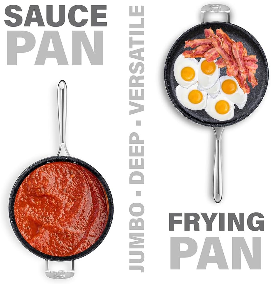 Granitestone Nonstick Sauté Pan with Lid – 5.5 Quart. Multipurpose Jumbo Cooker Fry Pan with Glass Lid, Stay Cool Handle + Helper Handle, Oven, Stovetop & Dishwasher Safe, 100% PFOA Free