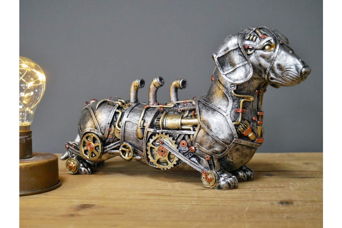 Ablerhome Decor Dark Grey Gothic Style Steampunk Sculptures Dachshund Hound Statue Skull Ornament Goggles Fantasy Figurine Home Decor Gift New (Sausage Dog)