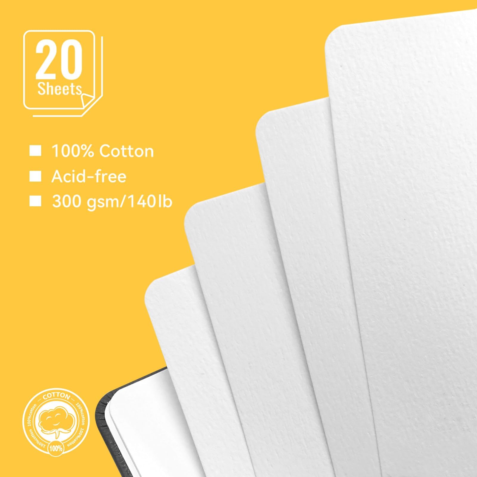 LIGHTWISH Set Acquerello Portatile 24 Colori, Kit Pittura Completo con Pennello ad Acqua, Quaderno Acquerello, Paletta Ceramica, Mirino, per Schizzo Esterno per Artisti e Principianti, Giallo