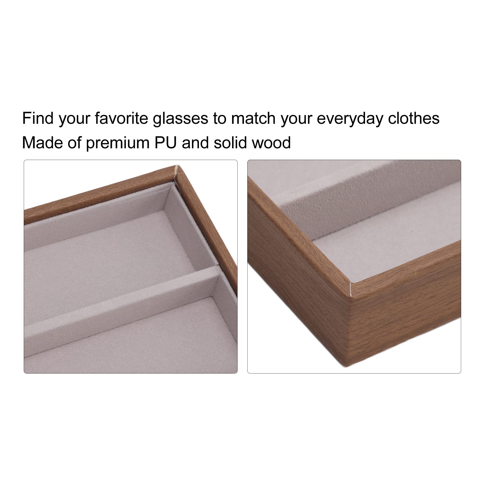 Atyhao PréSentoir de Lunettes, Plateau de PréSentation de Lunettes de éTui de Rangement de Lunettes de en Grain de Bois PU pour Magasin de Bijoux de Lunettes à la Maison (12 grilles)