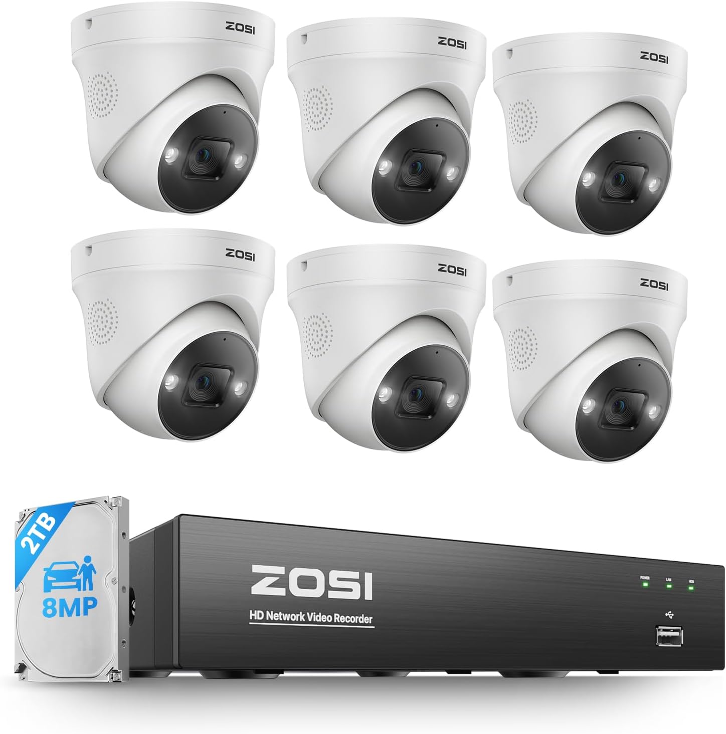 4K PoE Security Camera System, Person Vehicle Detection, 6pcs 4K Indoor Outdoor Spotlight PoE Cameras, Night Vision, 2 Way Audio, 8CH 8MP Home Surveillance NVR with 2TB HDD for 24/7 Recording