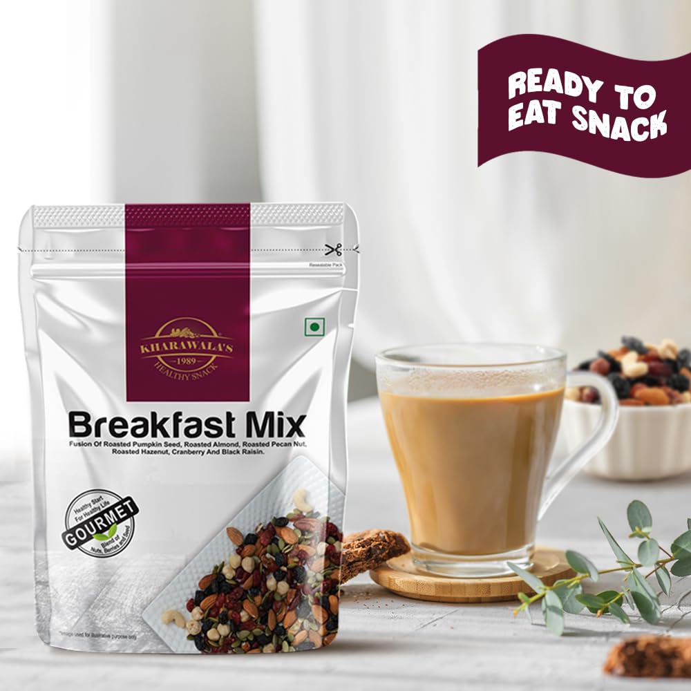 KHARAWALA'S ; HEALTHY SNACK Breakfast Mix - 200gm | Fusion of Roasted Pumkin Seed, Almonds, Pecan Nuts, Hazelnut, Cranberry & Black raisins 2