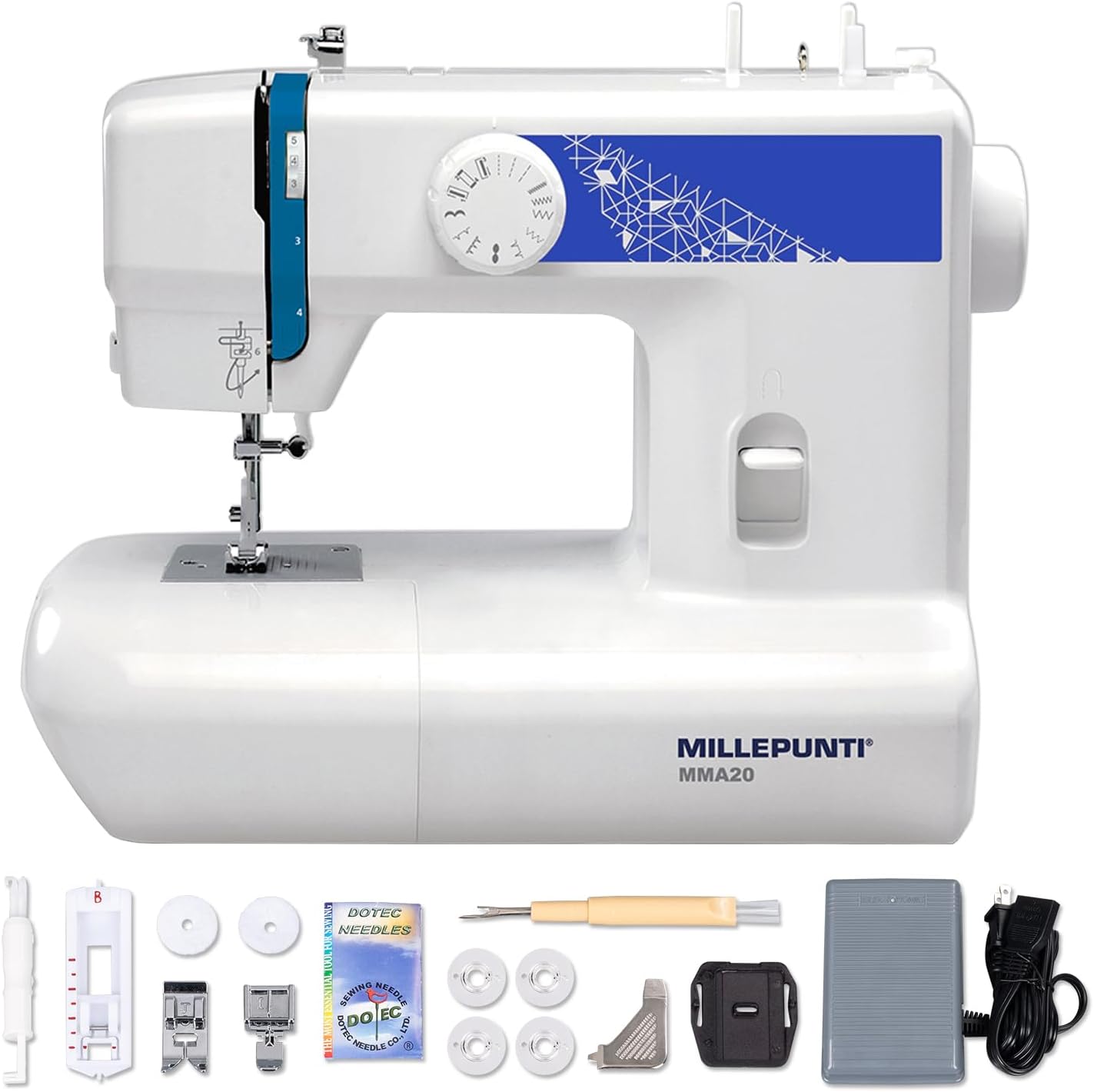 MILLEPUNTI MMA20 First Time Sewing Machine for Adults, 13 Built-in Stitches, Beginner Accessories Kit, Lightweight & Compact, DIY Sewing Projects for Seniors, Adults, New Home, Starters