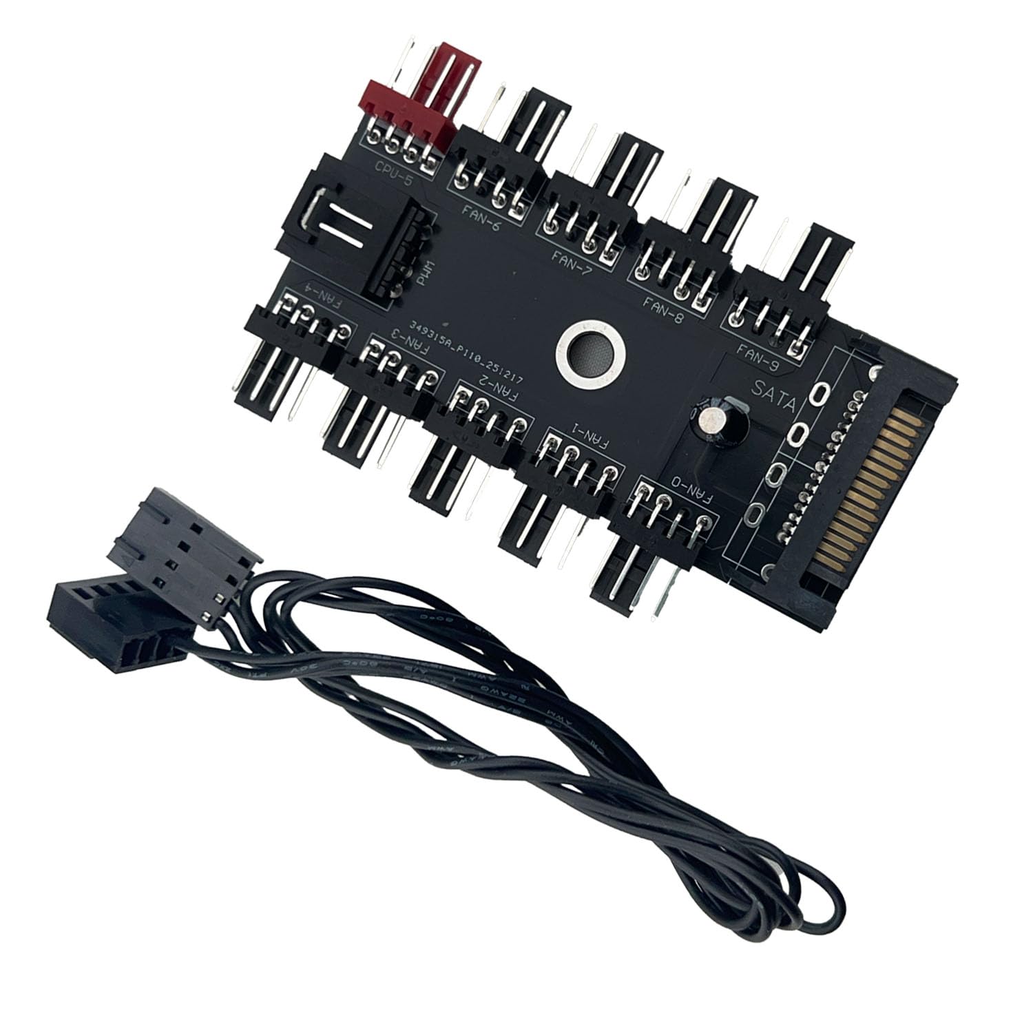 FainWan 1 x 10-Wege-PWM-Lüfter-Hub mit Kabel, 10-polig, PCB-Adapter, SATA 1 auf 10, Multi-Wege-Splitter