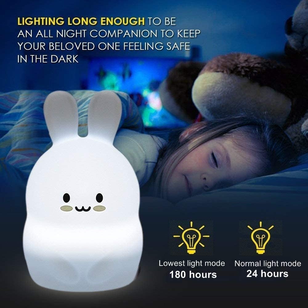 Veilleuse Enfant, lampe de chevet en silicone doux portable multicolore avec contrôle du robinet, éclairage led rechargeable USB cadeau de chambre à coucher/enfant - Lapin