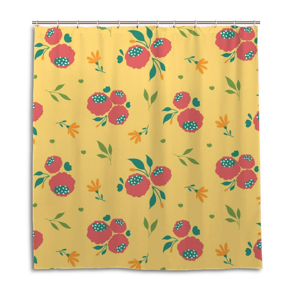 Rideau de douche imperméable fleurs jaunes pour éviter les sols mouillés
