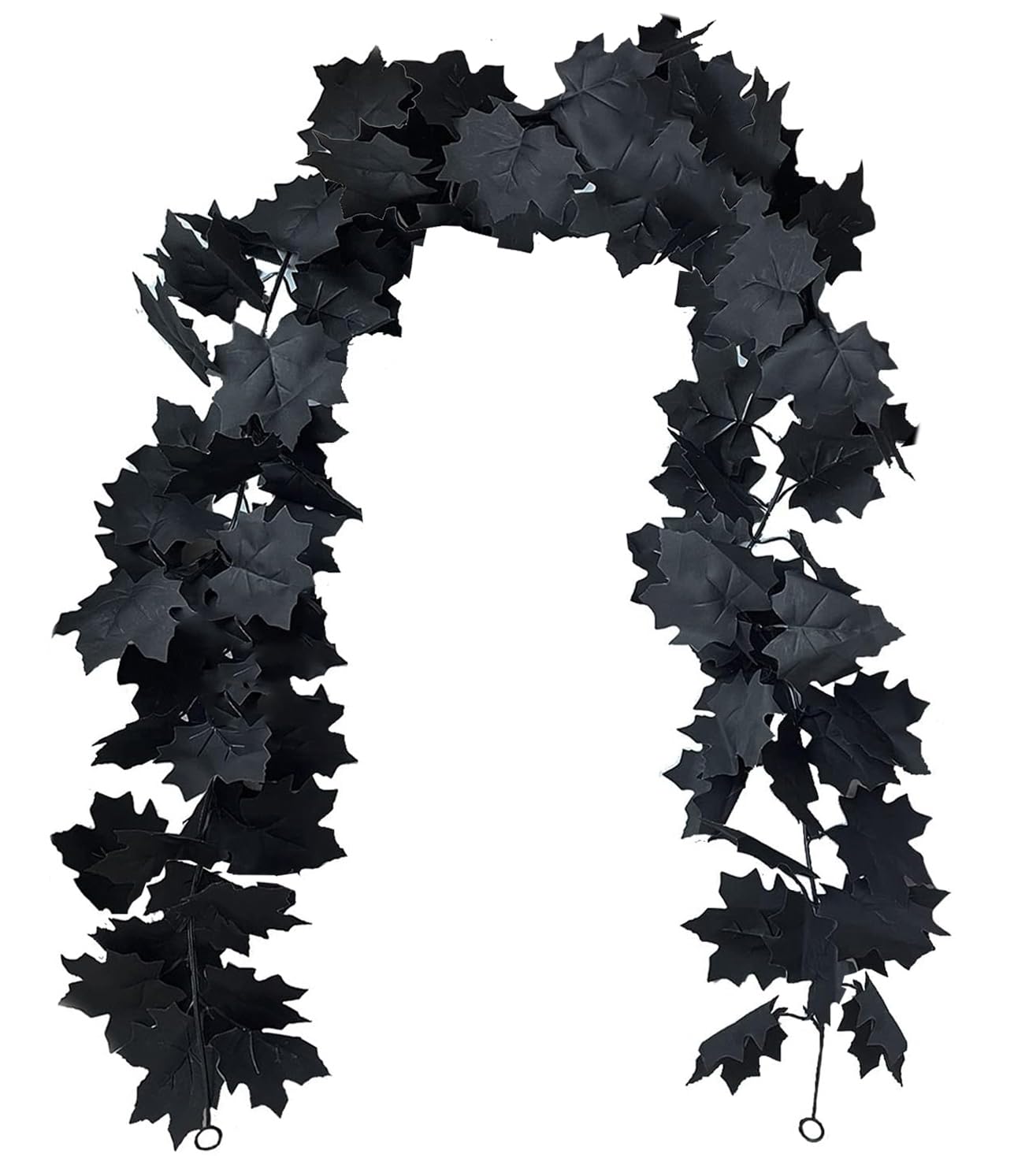 6Ft Halloween Artificial Fall Maple Leaves Garland Autumn Fake Leaf Vine Artificial Foliage Garland Indoor Outdoor Decor for Home Garden Wedding Party (Black) - Image 3