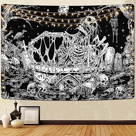 Uspring Black and White Skull Tapestry Cover