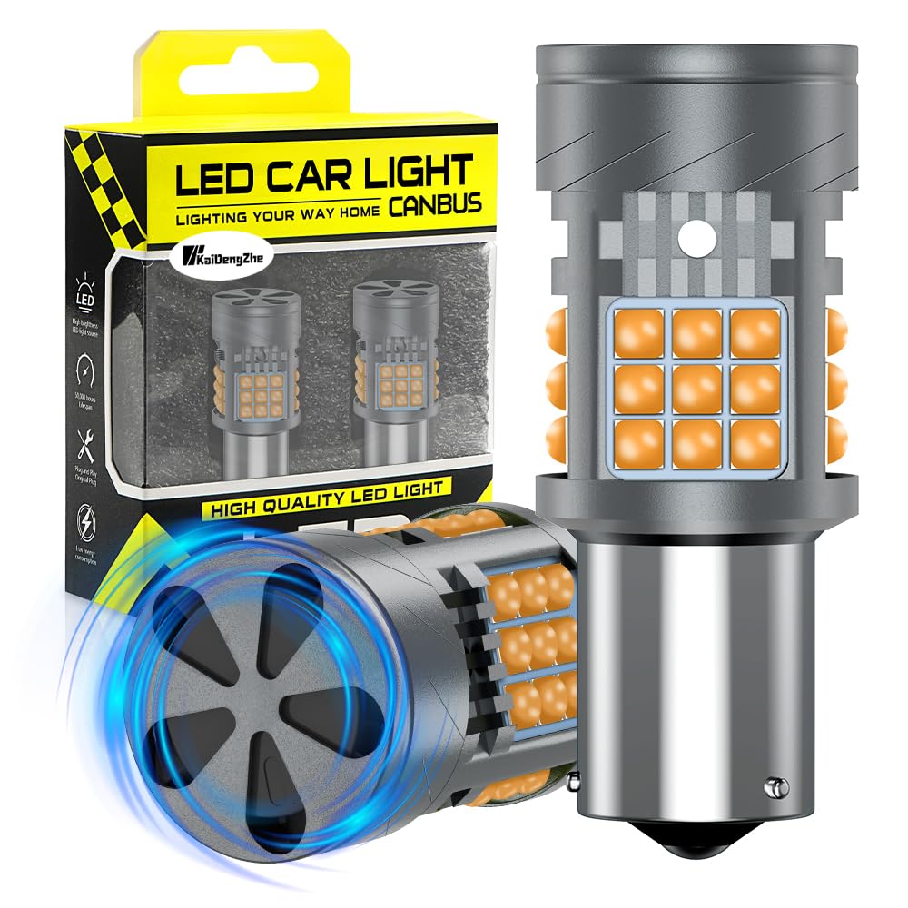 1156 BAU15S Lampadina LED con Ventola, Senza Errori CANBUS Anti Hyper Flash 600% di Luminosità 3000LM 28W Ambra 7507 1141 PY21W LED per Indicatori di Direzione Anteriori e Posteriori-3 PZ