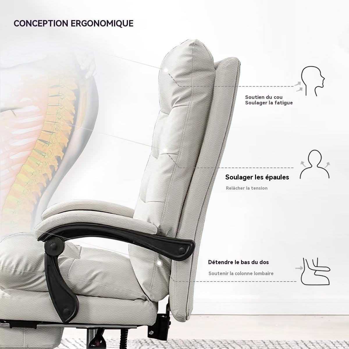 Chaise de Bureau avec Repose-Pieds · Chaise de Gaming · Chaise de Bureau Ergonomique de Direction · Chaise Informatique à Haut Dossier