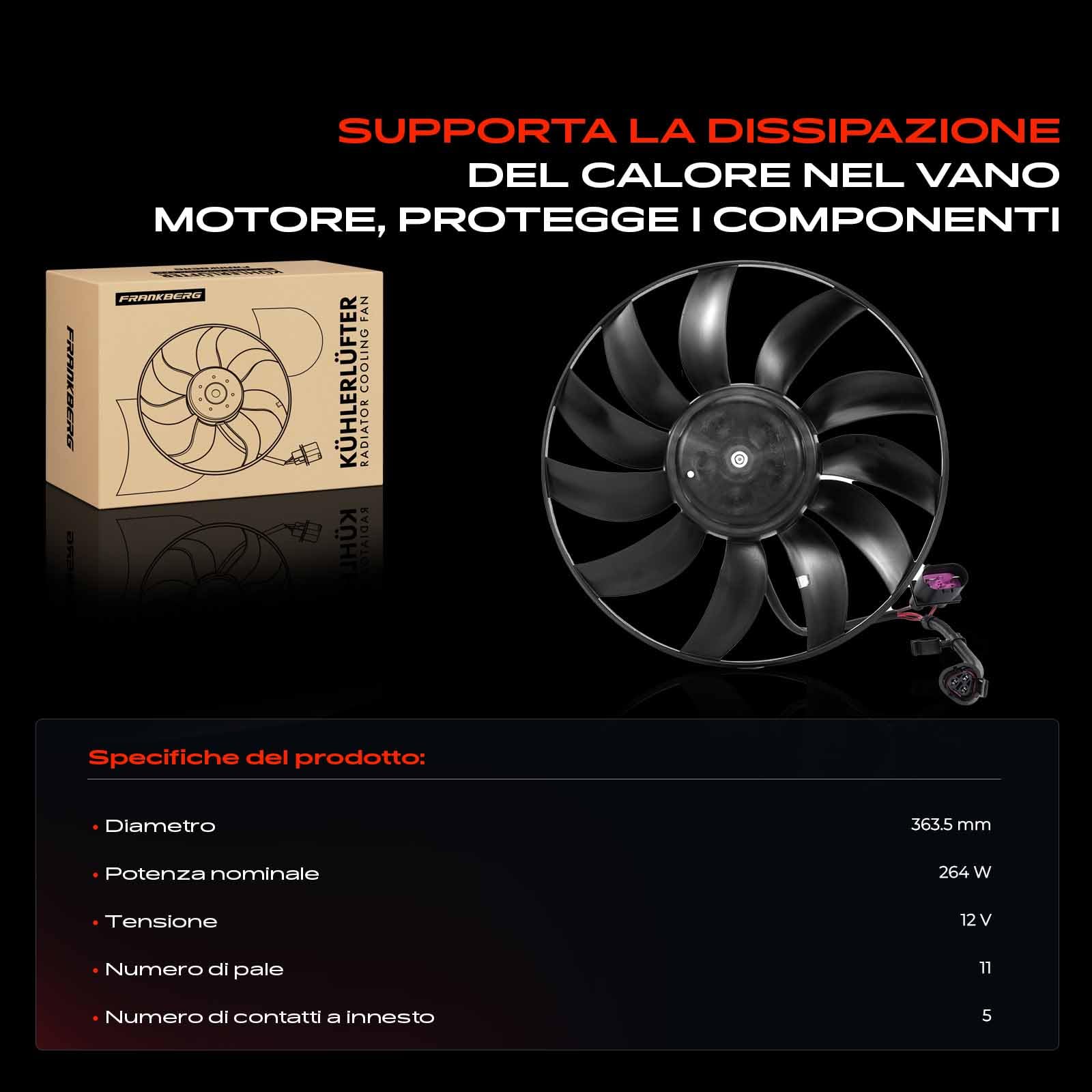 Frankberg Ventola del radiatore ventola di raffreddamento del motore | 1K0959455CP; Compatibile con: Altaea XL 5P5 5P8, T.o.u.r.a.n 1T1 1T2, A3 8P1, Golf Plus 521 5M1, O.c.t.a.v.i.a II 1Z3