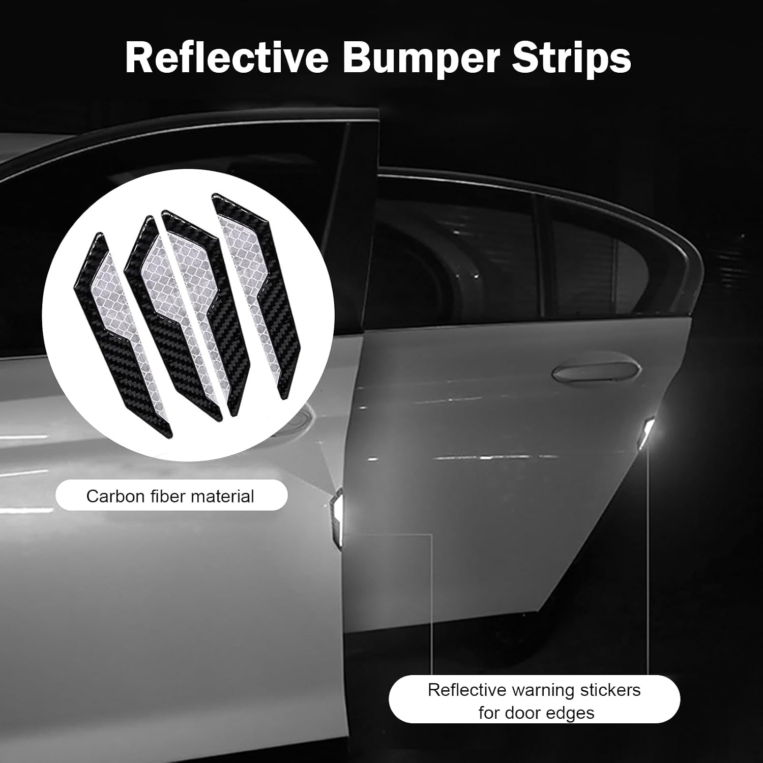 4 PCS Car Door Edge Guard Stickers, 4.72" x 1.18" Car Door Safety Reflective Protection Anti-Collision Strips, Universal for Most Cars (White)