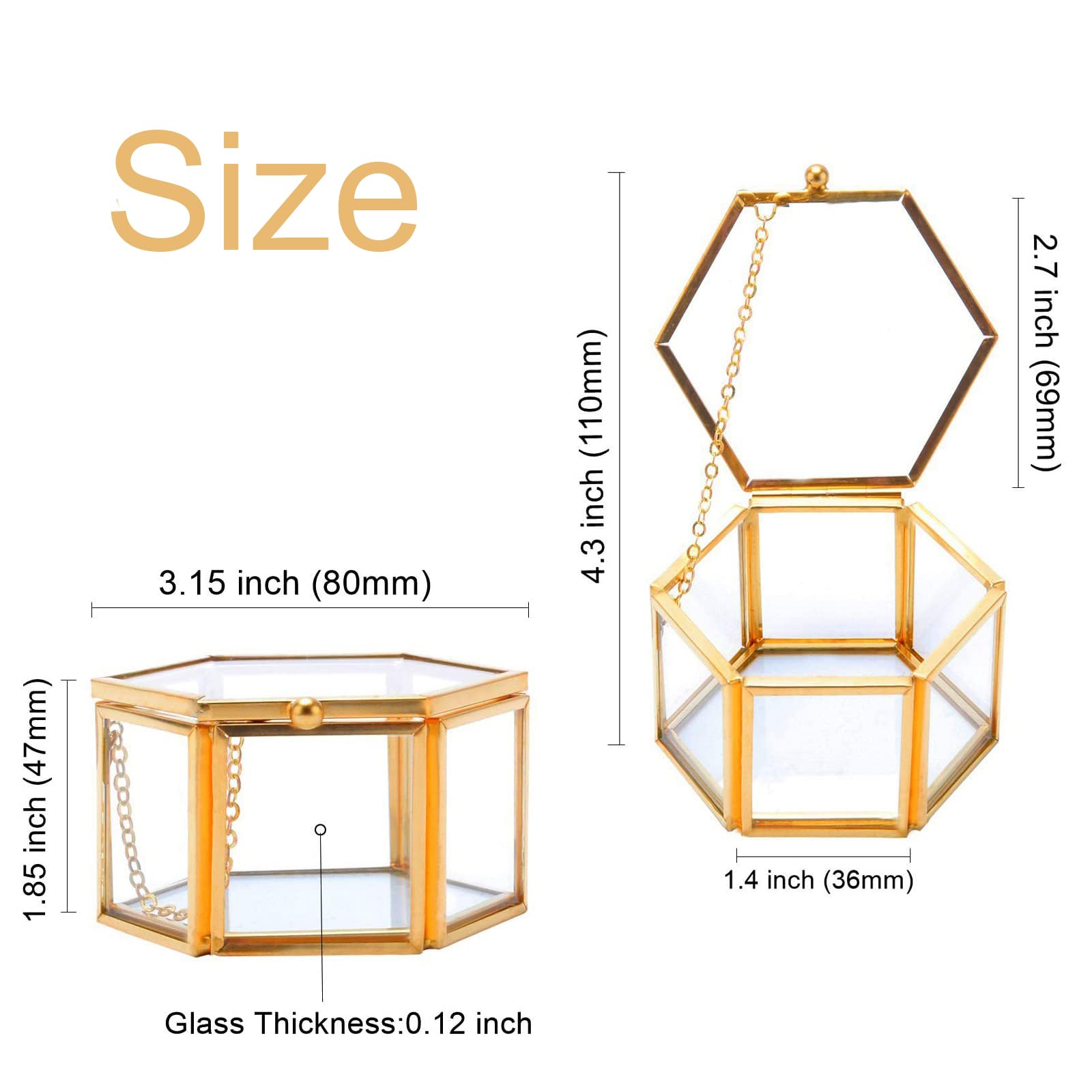 Joyero Geométrico de Cristal Dorado, Caja de Anillo de Vidrio Pequeña para Exhibir Joyas y Flores