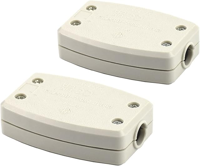 2 Pack 3-Terminal Wire Junction Boxes,Flex Erminal In-line Connector Connect Extension or Repair Cable and Electrical Cord of Indoor Outdoor Lighting Power Automotive Wiring 13A 250V (Small, White)