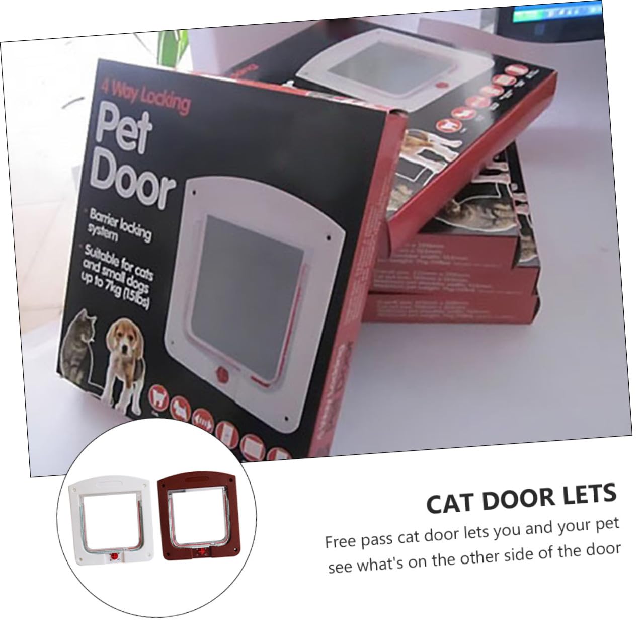 Luxshiny Lot de 2 Chatières pour Petits Chiens et Chats, Porte à Ouverture et Verrouillable, Petite Taille, Matériaux Résistants aux Intempéries, Blanc et Marron, Installation Murale