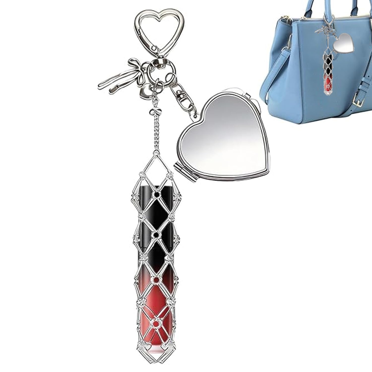 Lipstick Holder Keychain for Women | Portable Lipstick Case with Heart Shape Mirror | Travel Lip Balm & Chapstick Key Ring Organizer | Compact Makeup Accessory for Bags & Keys(Lipstick Not Included-image-14