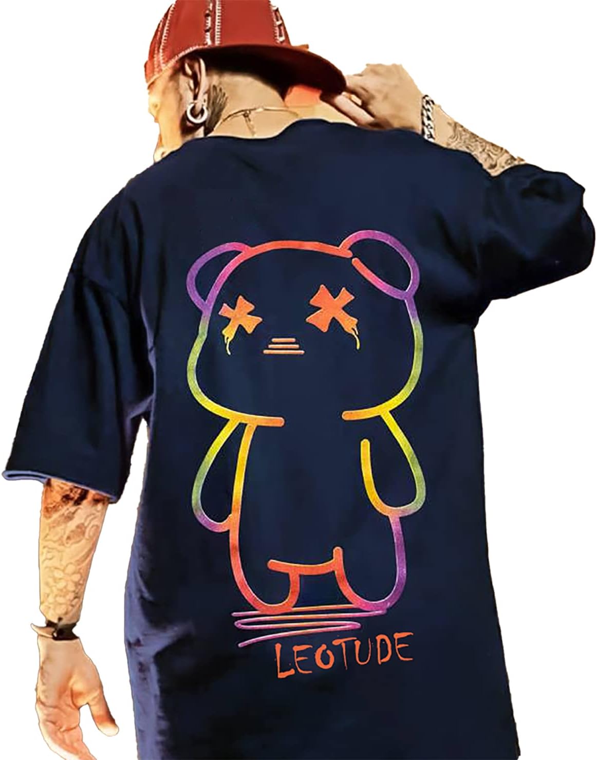 Men's Oversized Cottonblend Round Neck Half Sleeve Back Printed Drop Shoulder Tshirt