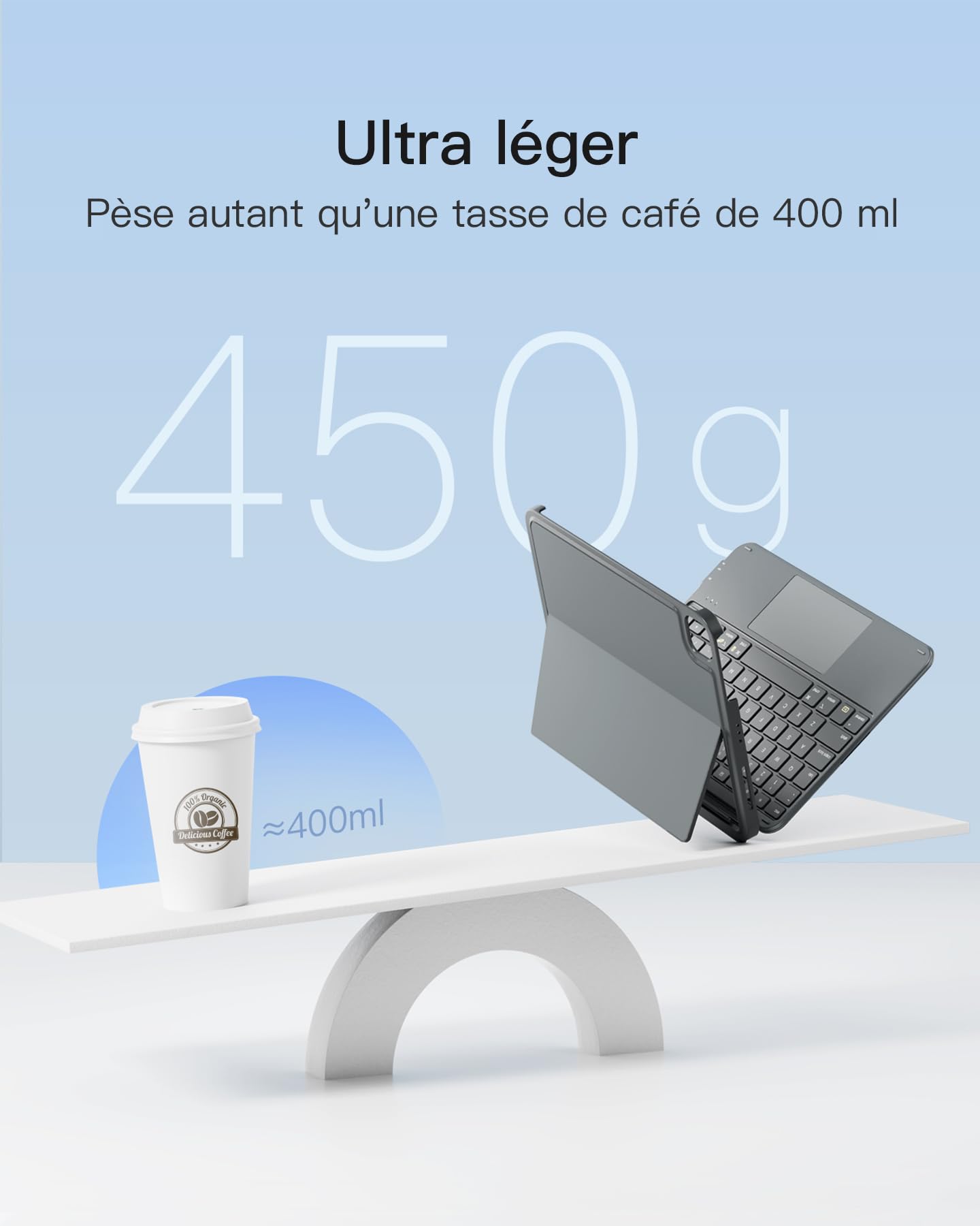 Inateck Coque Clavier iPad Ultra-léger & Aimanté Détachable, Pavé Tactile - A16 11" 2025, 10e 10.9" 2022, 2026 Air 11 M4/M3/M2, Pro 11 4e-1re - AZERTY Gris Ace Touch