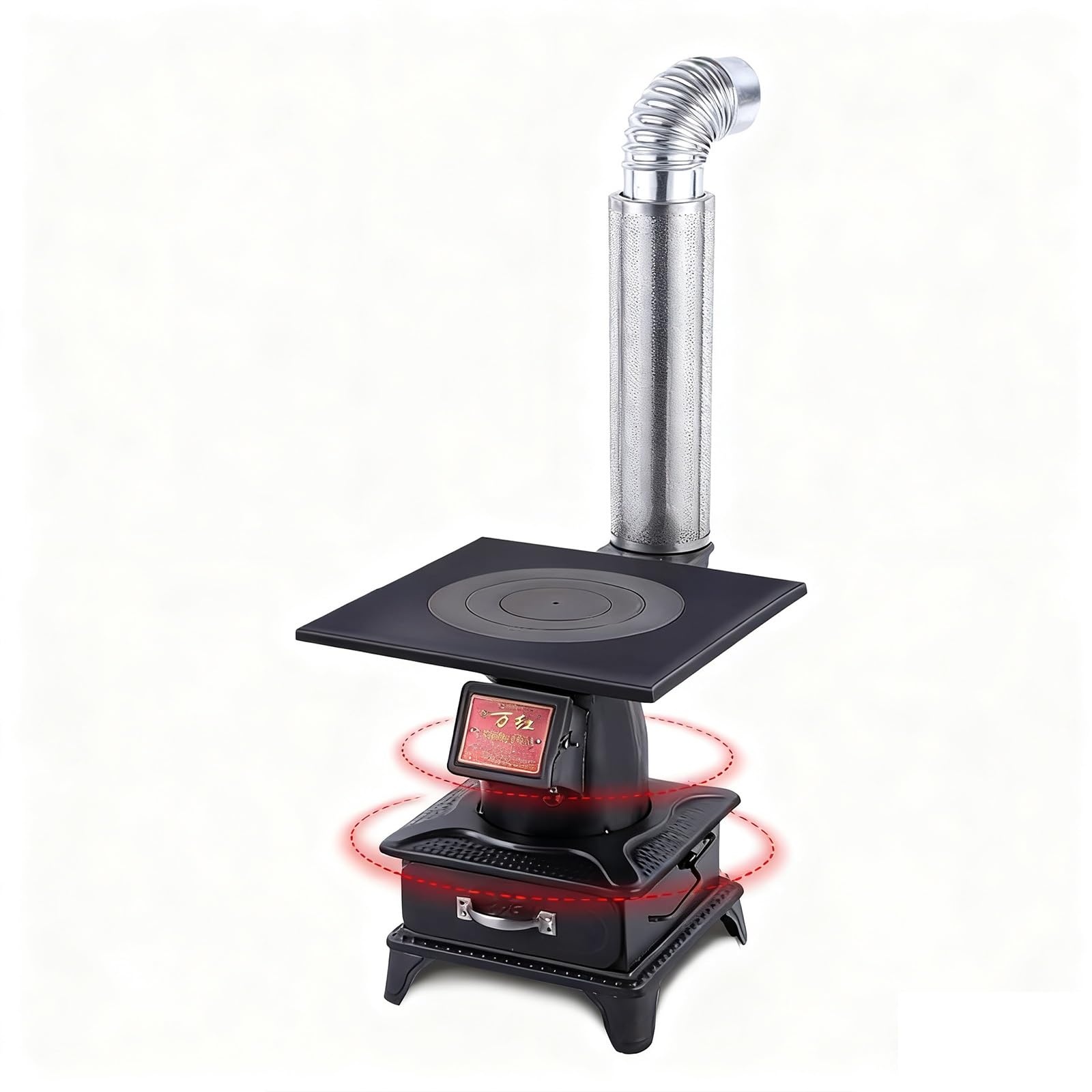 Żeliwny Piec na Drewno do Wnętrz i na Zewnątrz do Namiotu, Domku, Ogrodu i Kempingu Przenośny Piec do Ogrzewania i Gotowania w Terenie(Stove+5 chimney pipes)