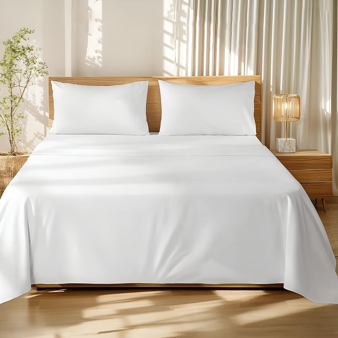Blue Strip Polycotton Bedsheet, Double 90x100 (Pure White)