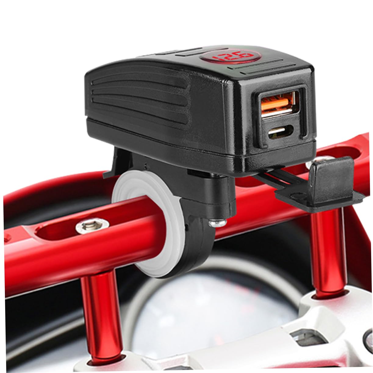 GARVALON Motorcycle Dual Port Phone Charger Handlebar Mount Charger Fast Charging for Mobile Devices Intelligent Led Voltage Display Easy to Install and Design