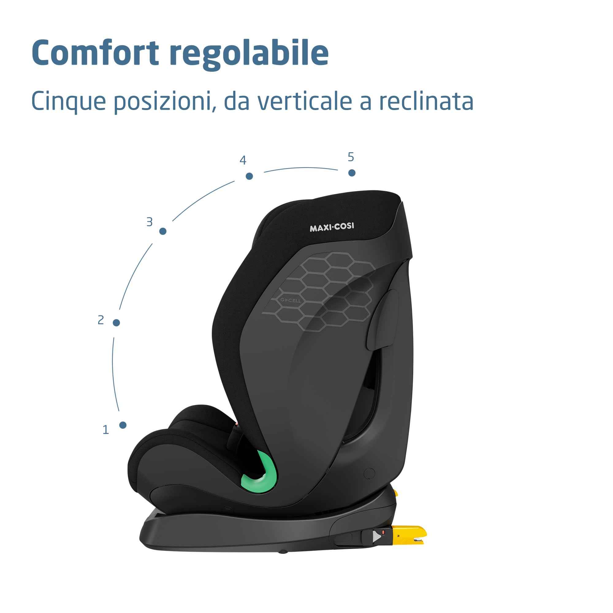 Maxi-Cosi Titan S Comfort i-Size, Tessuti Traspiranti, Seggiolino Auto ISOFIX, 15 mesi - 12 anni (76-150 cm), Seggiolino Auto Reclinabile 5 posizioni, 13 Posizioni Poggiatesta, G-CELL, Authentic Black